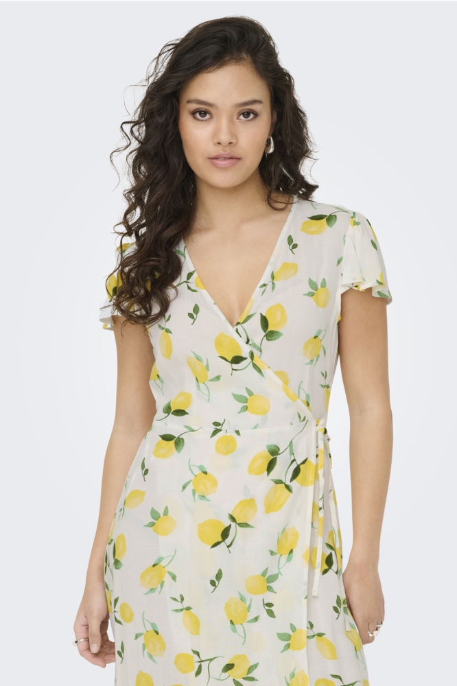 JDYSEZEN LIFE S/S WRAP DRESS WVN DI 15351572 CLOUD DANCER/LEMON